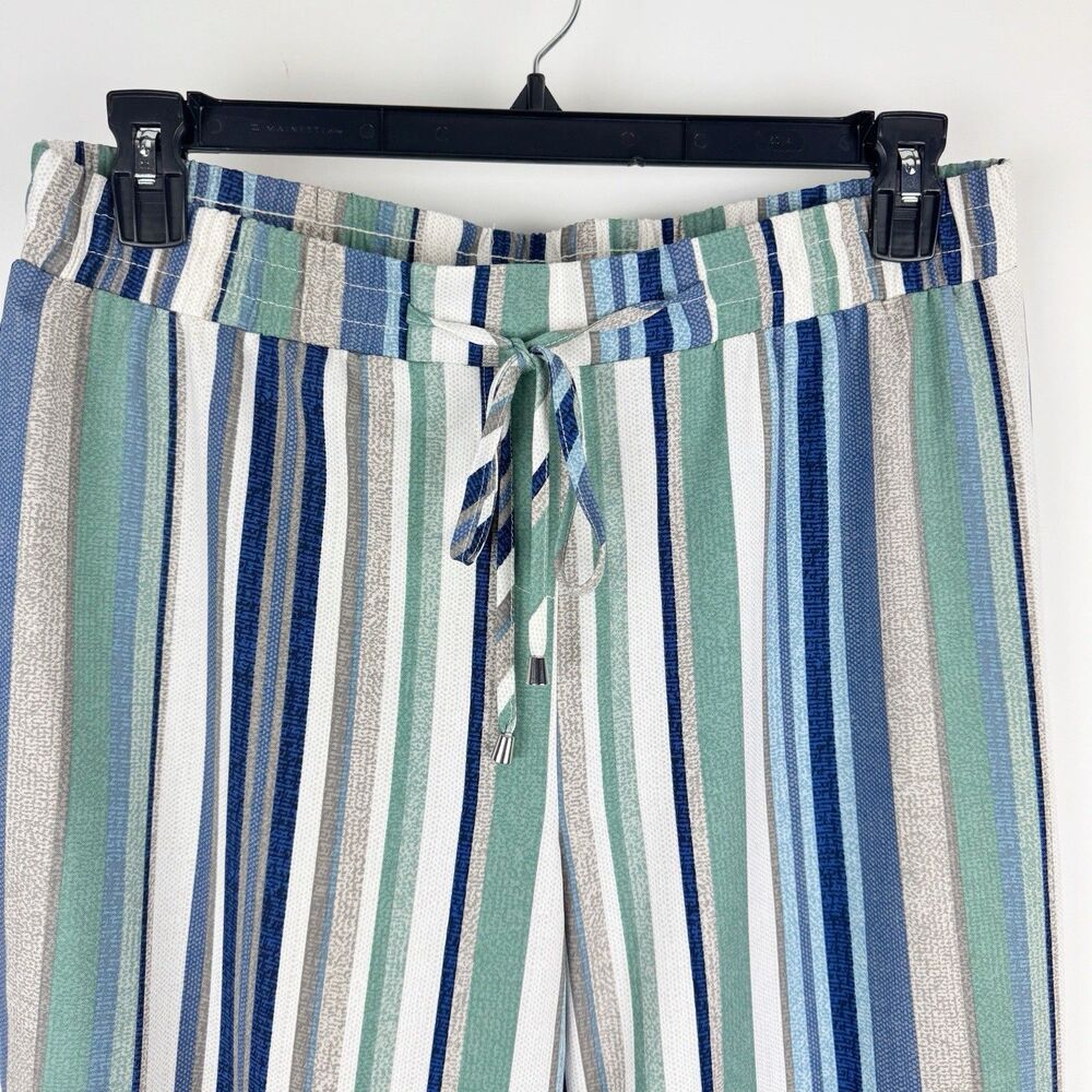 C Est 1946 Women's Blue White Gray Striped Stretch Pull On Wide Leg Pants Large - Picture 3 of 16